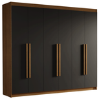 Guarda-Roupa Casal 6 Portas Batentes Rustic/Preto/Rustic Venus Madesa