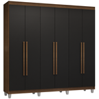 Guarda-Roupa Casal com Pés 6 Portas Batentes Rustic/Preto/Rustic Venus Madesa