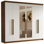 Guarda-Roupa Casal 6 Portas Batentes com Espelho Rustic/Branco/Rustic Venus Madesa