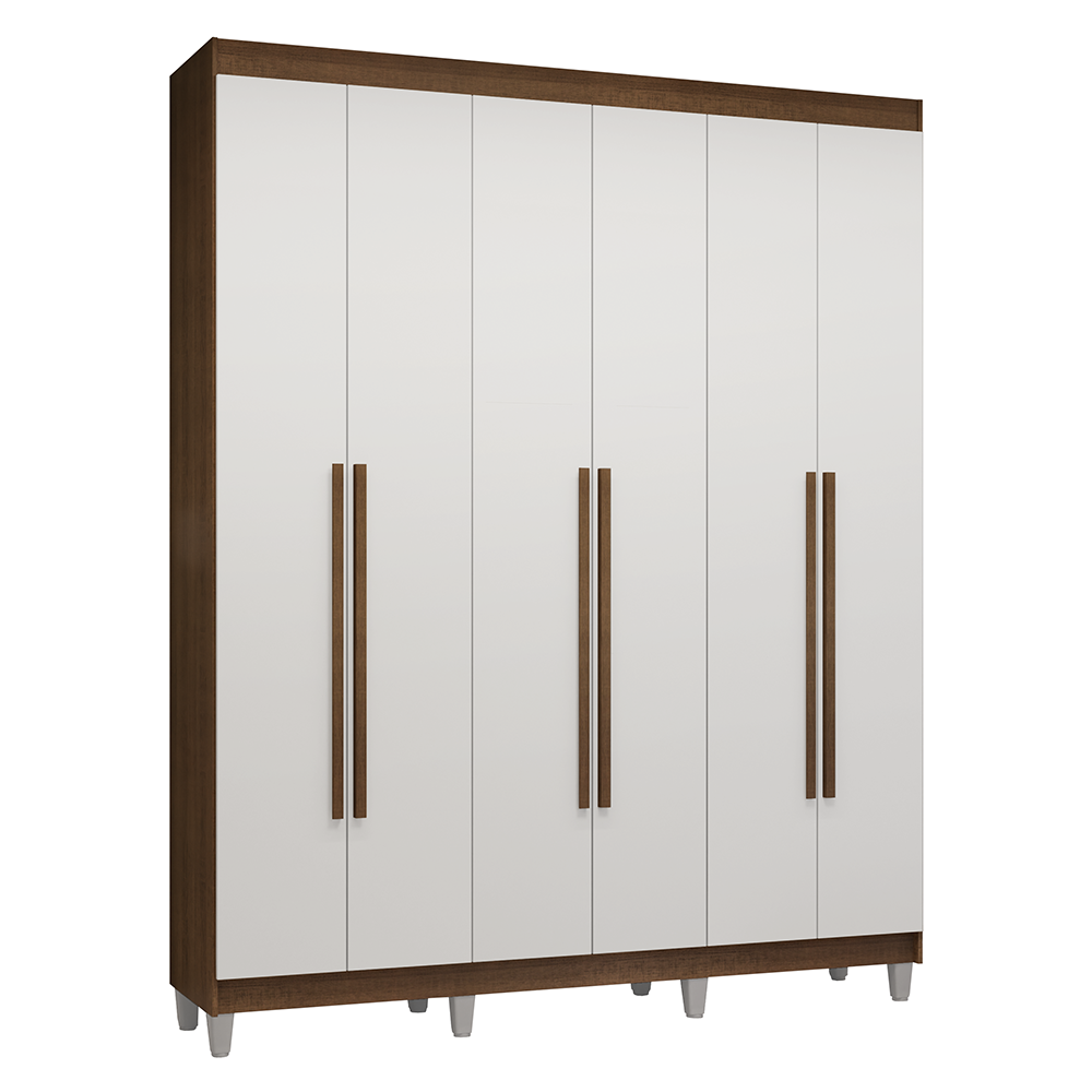 Guarda-Roupa Casal com Pés 6 Portas Batentes Rustic/Branco/Rustic Venus Madesa