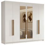 Guarda-Roupa Casal 6 Portas Batentes com Espelho Branco/Branco/Rustic Venus Madesa