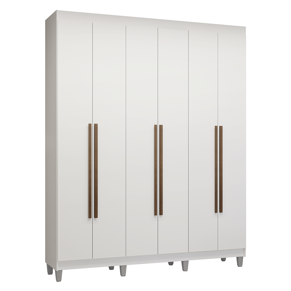 Guarda-Roupa Casal com Pés 6 Portas Batentes Branco/Branco/Rustic Venus Madesa