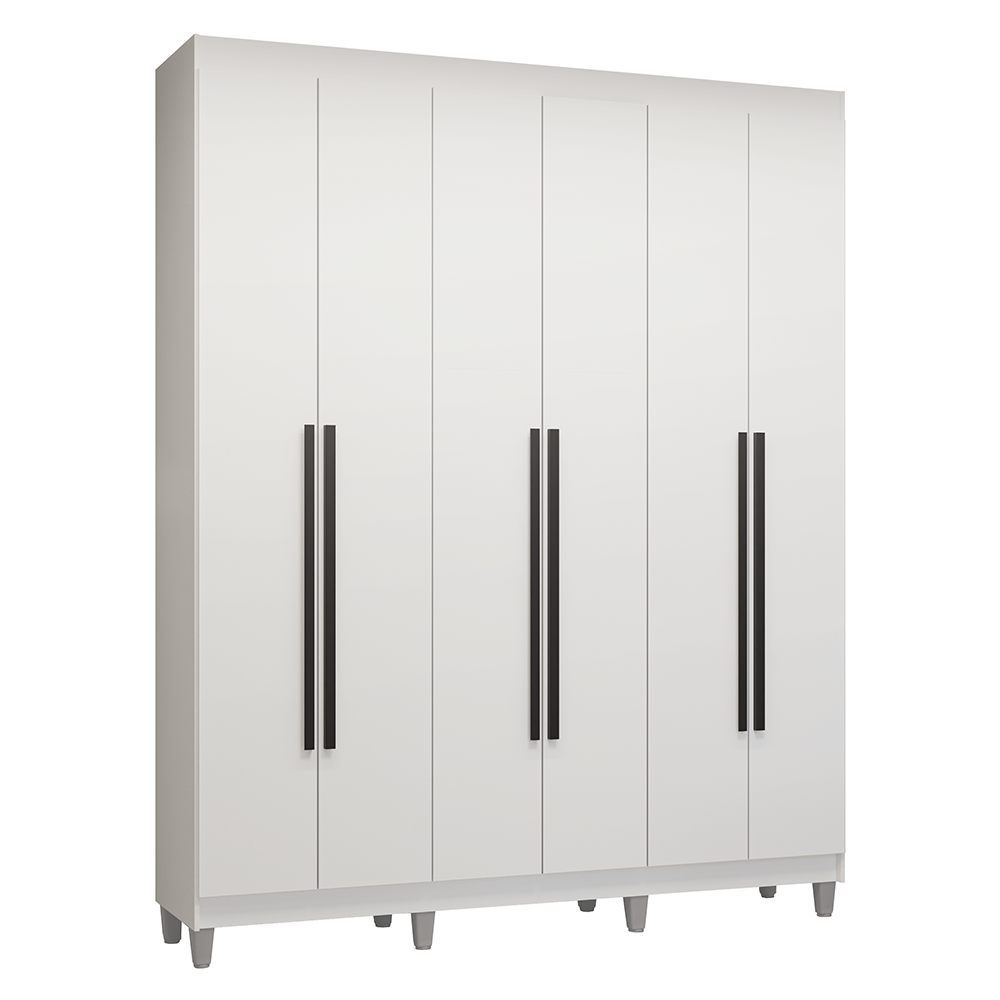 Guarda-Roupa Casal com Pés 6 Portas Batentes Branco/Branco/Preto Venus Madesa