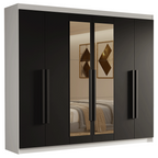 Guarda-Roupa Casal 6 Portas Batentes com Espelho Branco/Preto/Preto Venus Madesa