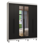 Guarda-Roupa Casal com Pés 6 Portas Batentes com Espelho Branco/Preto/Preto Venus Madesa