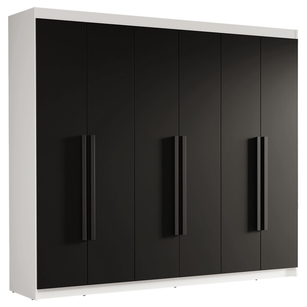 Guarda-Roupa Casal 6 Portas Batentes Branco/Preto/Preto Venus Madesa