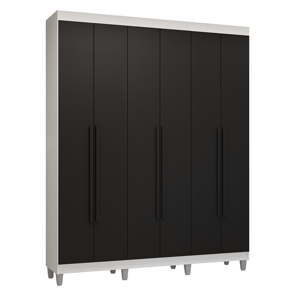 Guarda-Roupa Casal com Pés 6 Portas Batentes Branco/Preto/Preto Venus Madesa