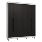 Guarda-Roupa Casal com Pés 6 Portas Batentes Branco/Preto/Preto Venus Madesa