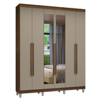Guarda-Roupa Casal com Pés 6 Portas Batentes com Espelho Rustic/Crema/Rustic Venus Madesa
