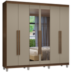 Guarda-Roupa Casal com Pés 6 Portas Batentes com Espelho Rustic/Crema/Rustic Venus Madesa