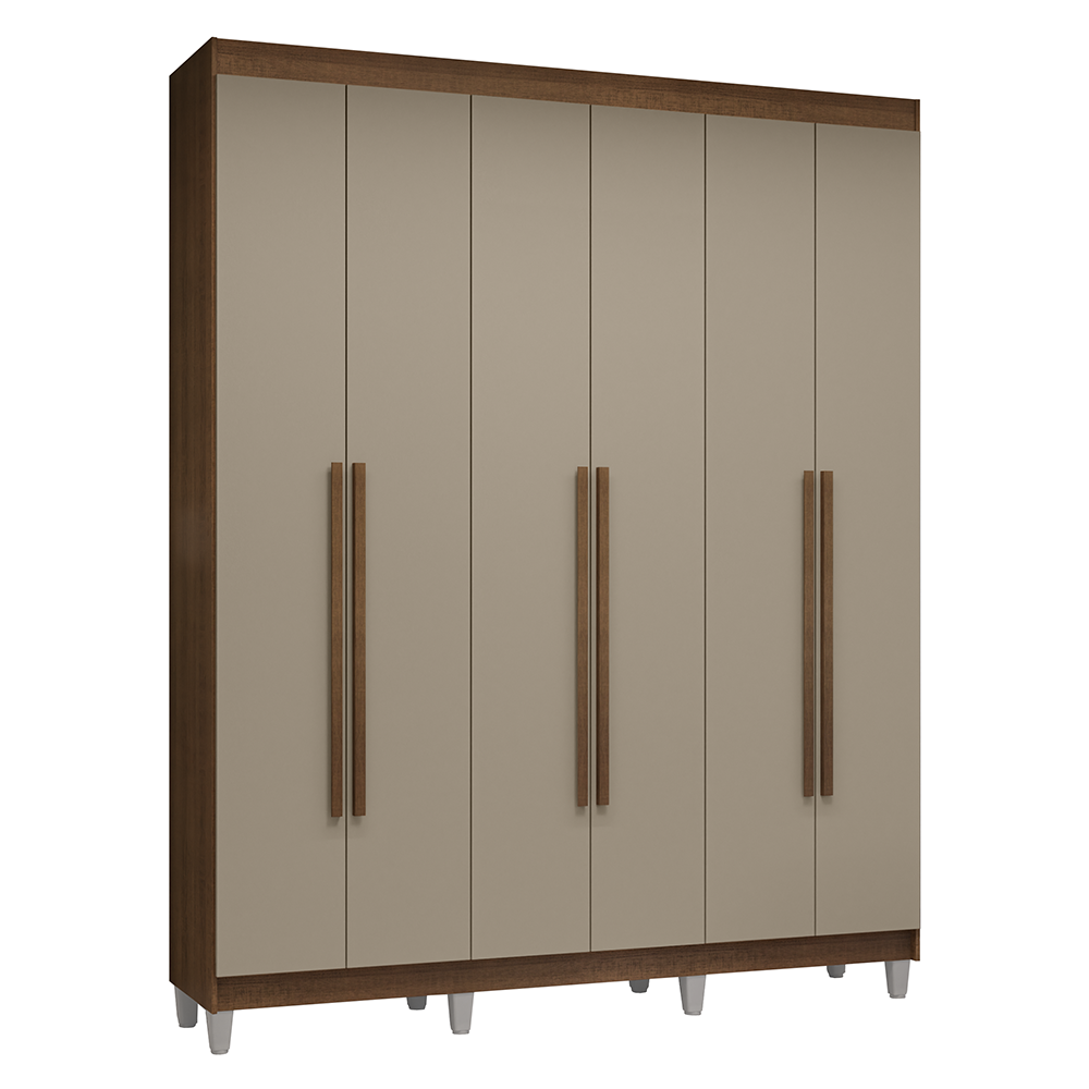 Guarda-Roupa Casal com Pés 6 Portas Batentes Rustic/Crema/Rustic Venus Madesa