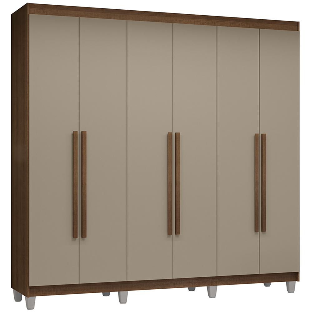 Guarda-Roupa Casal com Pés 6 Portas Batentes Rustic/Crema/Rustic Venus Madesa