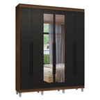 Guarda-Roupa Casal com Pés 6 Portas Batentes com Espelho Rustic/Preto/Preto Venus Madesa