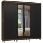 Guarda-Roupa Casal com Pés 6 Portas Batentes com Espelho Rustic/Preto/Preto Venus Madesa