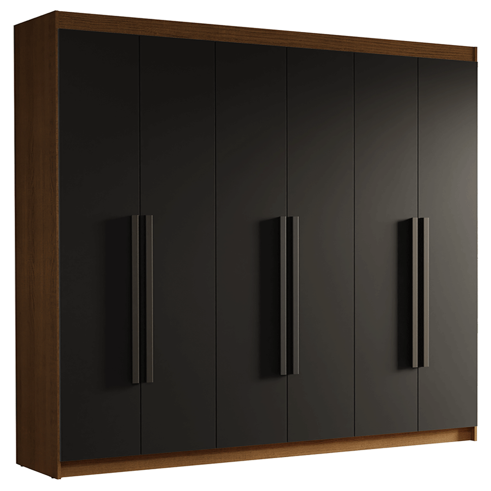 Guarda-Roupa Casal 6 Portas Batentes Rustic/Preto/Preto Venus Madesa