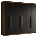 Guarda-Roupa Casal 6 Portas Batentes Rustic/Preto/Preto Venus Madesa
