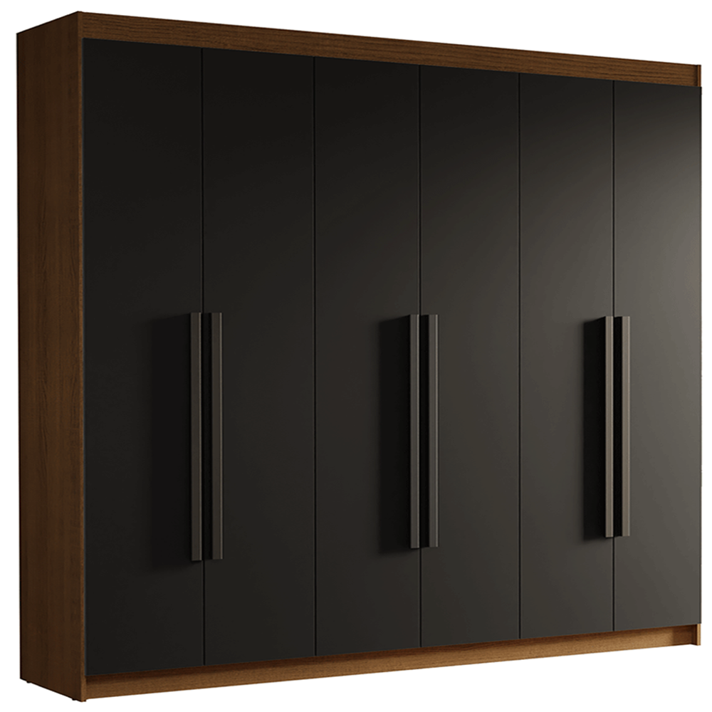 Guarda-Roupa Casal 6 Portas Batentes Rustic/Preto/Preto Venus Madesa