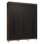 Guarda-Roupa Casal com Pés 6 Portas Batentes Rustic/Preto/Preto Venus Madesa