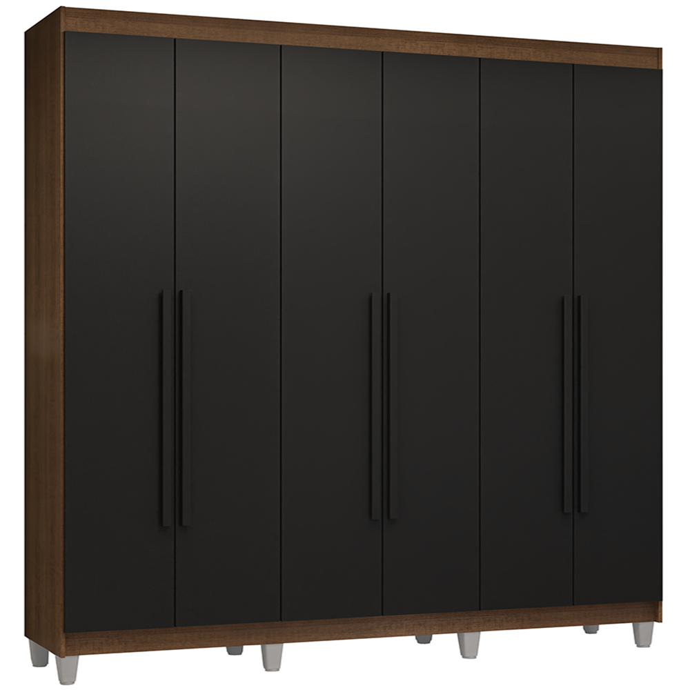 Guarda-Roupa Casal com Pés 6 Portas Batentes Rustic/Preto/Preto Venus Madesa