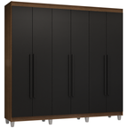 Guarda-Roupa Casal com Pés 6 Portas Batentes Rustic/Preto/Preto Venus Madesa