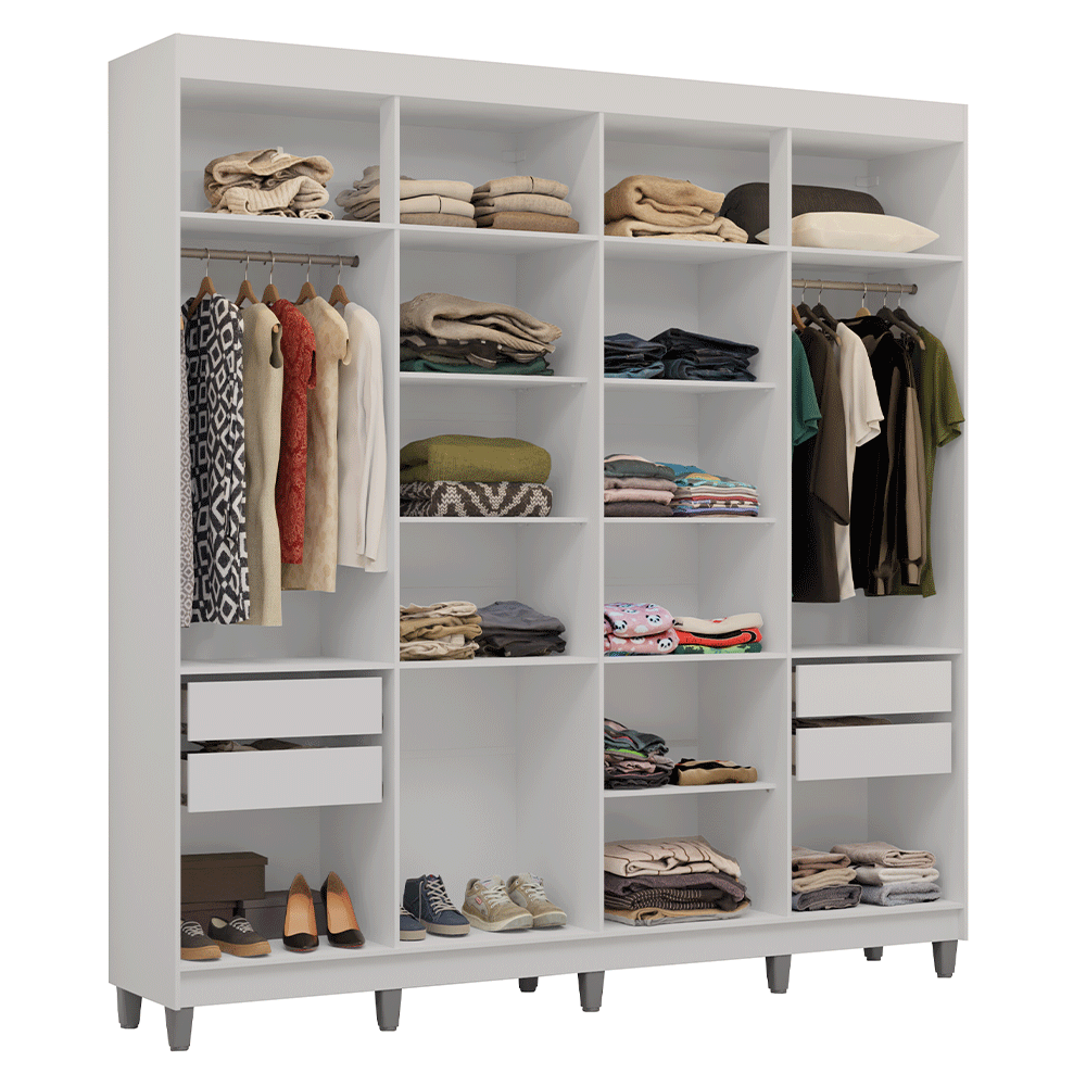 Guarda-Roupa Closet com Pés 4 Gavetas 216cm Branco Venus Madesa