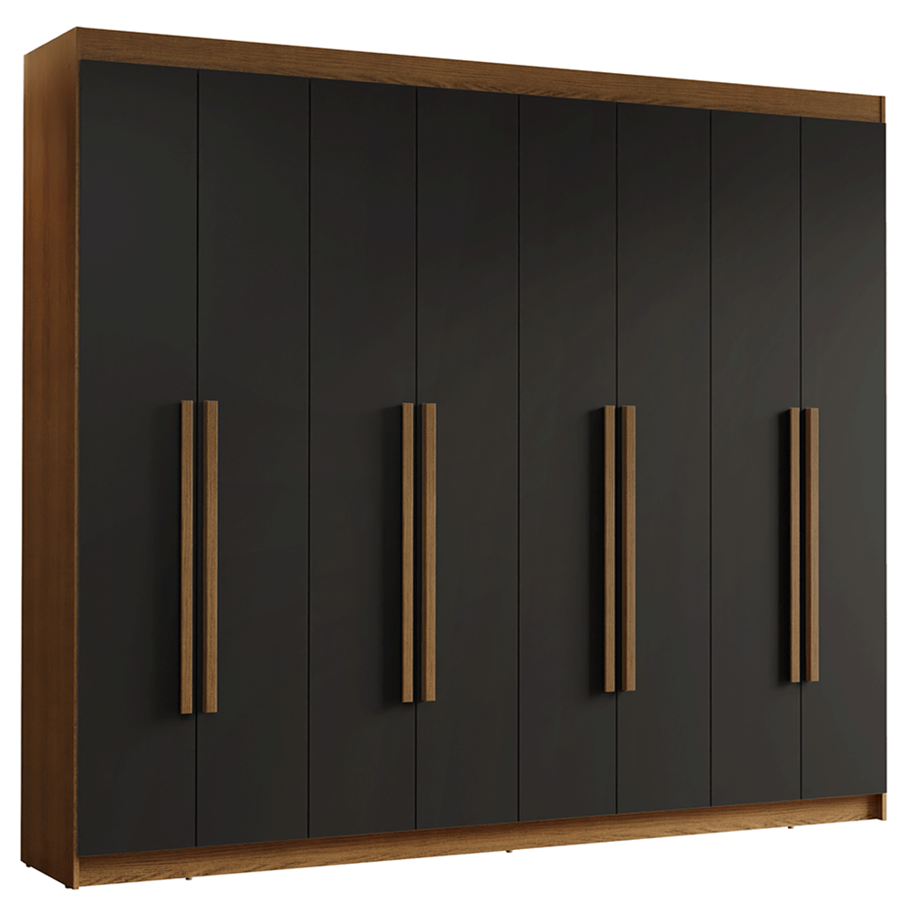 Guarda-Roupa Casal 8 Portas Batentes Rustic/Preto/Rustic Venus Madesa