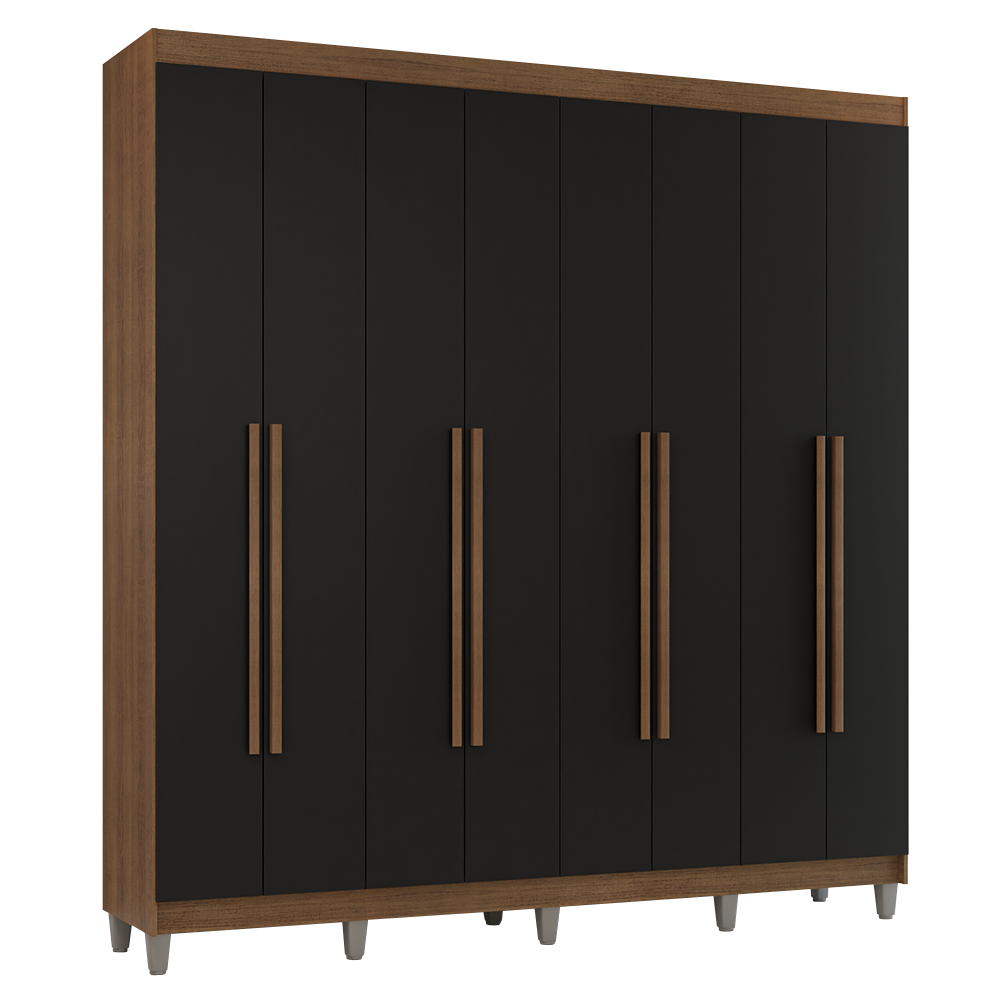 Guarda-Roupa Casal com Pés 8 Portas Batentes Rustic/Preto/Rustic Venus Madesa