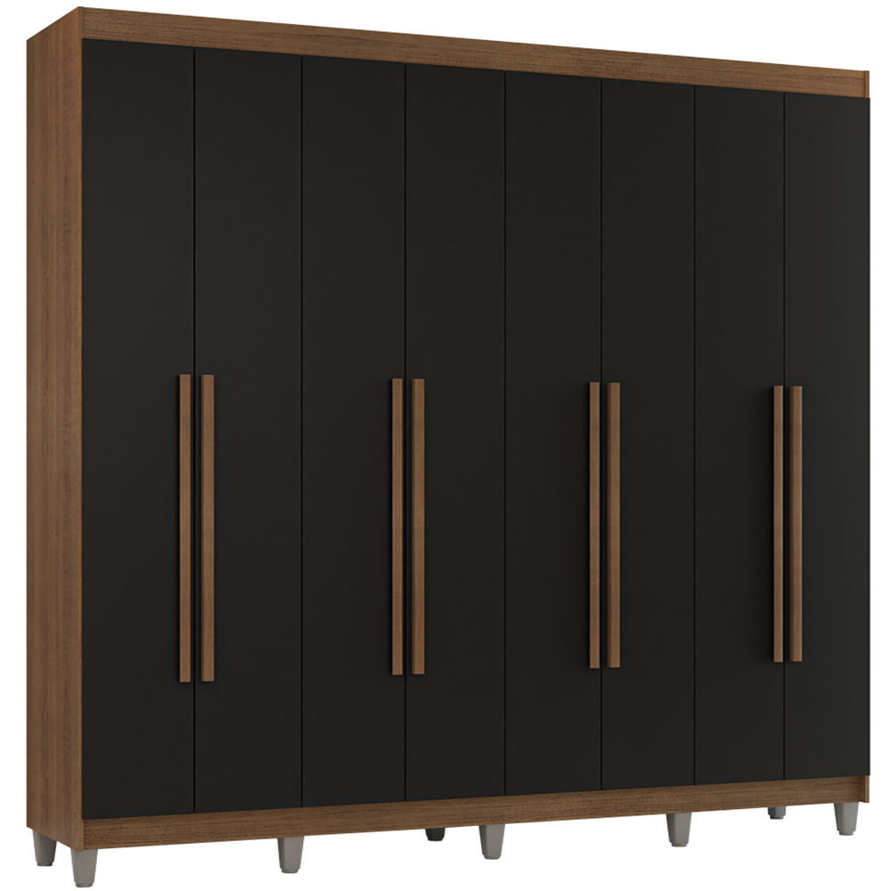 Guarda-Roupa Casal com Pés 8 Portas Batentes Rustic/Preto/Rustic Venus Madesa