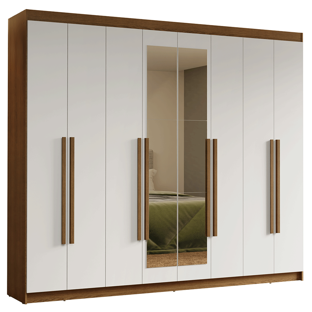 Guarda-Roupa Casal 8 Portas Batentes com Espelho Rustic/Branco/Rustic Venus Madesa