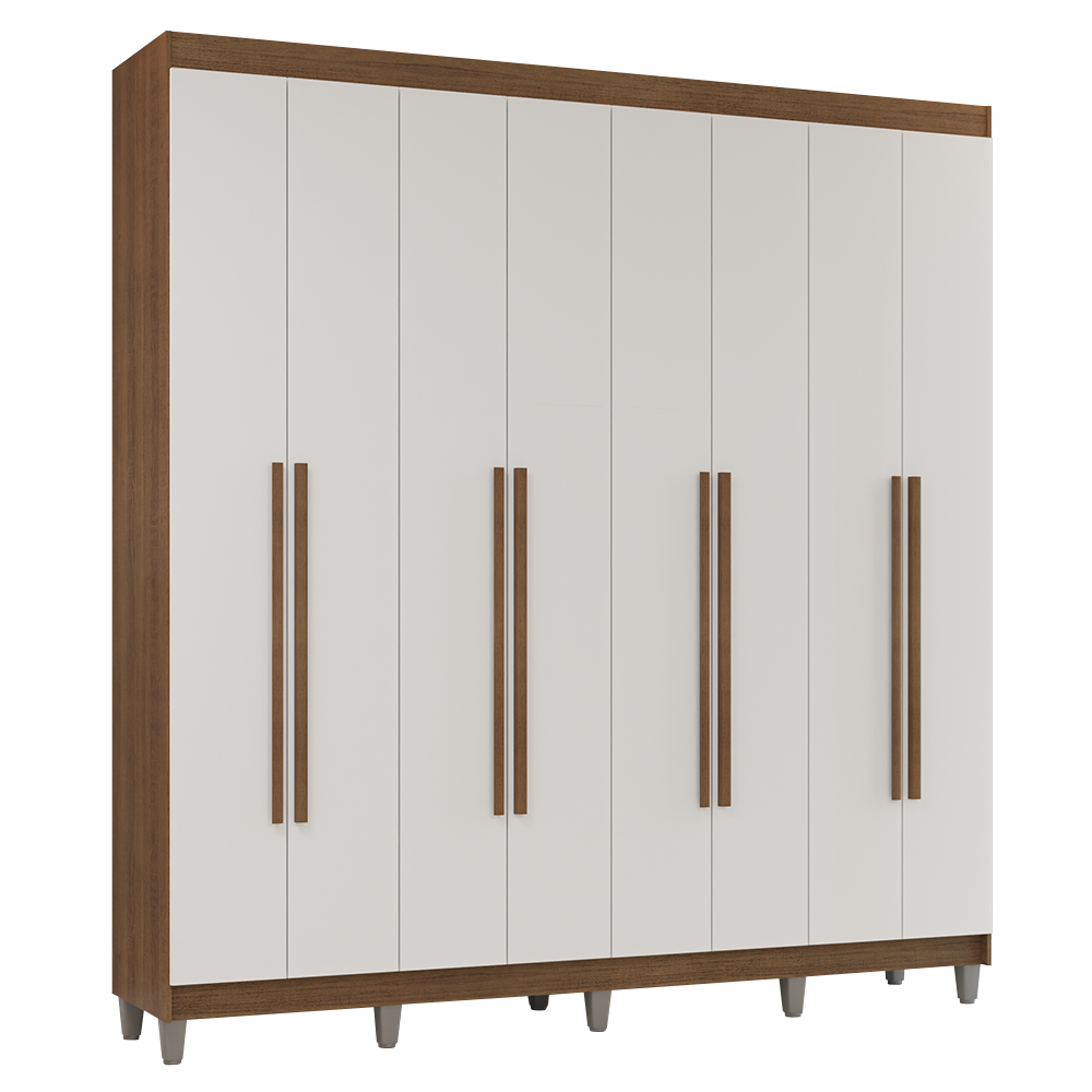 Guarda-Roupa Casal com Pés 8 Portas Batentes Rustic/Branco/Rustic Venus Madesa