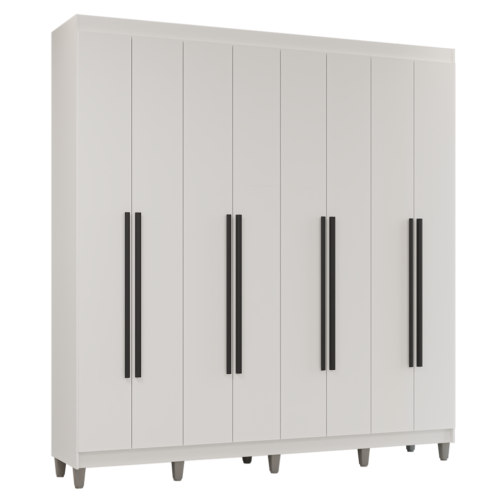 Guarda-Roupa Casal com Pés 8 Portas Batentes Branco/Branco/Preto Venus Madesa