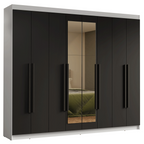 Guarda-Roupa Casal 8 Portas Batentes com Espelho Branco/Preto/Preto Venus Madesa
