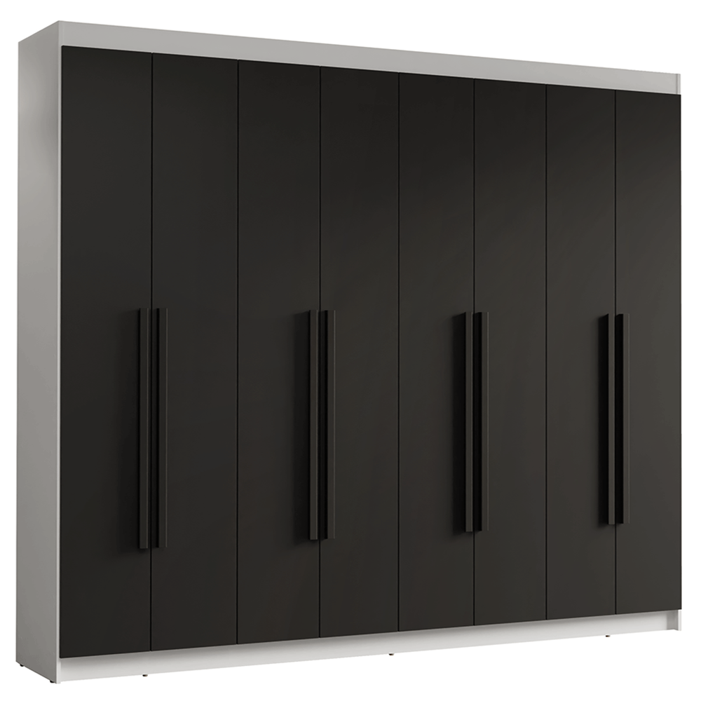 Guarda-Roupa Casal 8 Portas Batentes Branco/Preto/Preto Venus Madesa