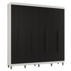 Guarda-Roupa Casal com Pés 8 Portas Batentes Branco/Preto/Preto Venus Madesa