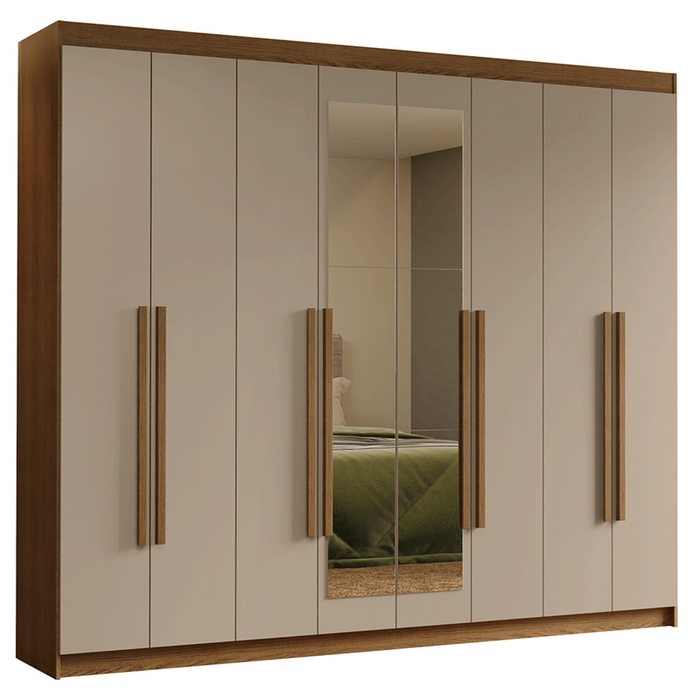 Guarda-Roupa Casal 8 Portas Batentes com Espelho Rustic/Crema/Rustic Venus Madesa