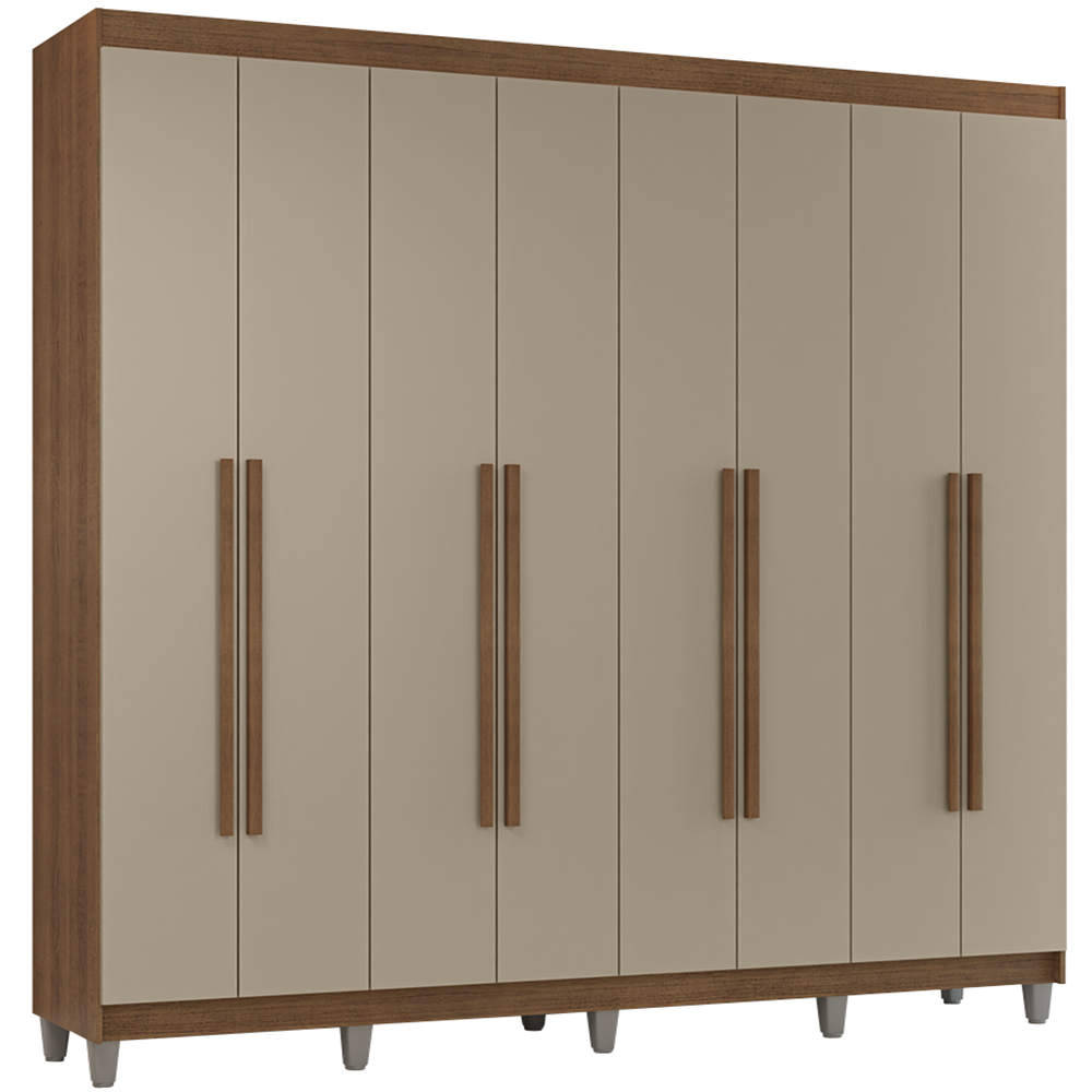 Guarda-Roupa Casal com Pés 8 Portas Batentes Rustic/Crema/Rustic Venus Madesa