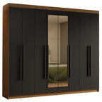 Guarda-Roupa Casal 8 Portas Batentes com Espelho Rustic/Preto/Preto Venus Madesa