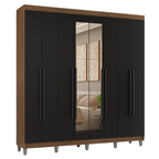 Guarda-Roupa Casal com Pés 8 Portas Batentes com Espelho Rustic/Preto/Preto Venus Madesa