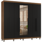 Guarda-Roupa Casal com Pés 8 Portas Batentes com Espelho Rustic/Preto/Preto Venus Madesa