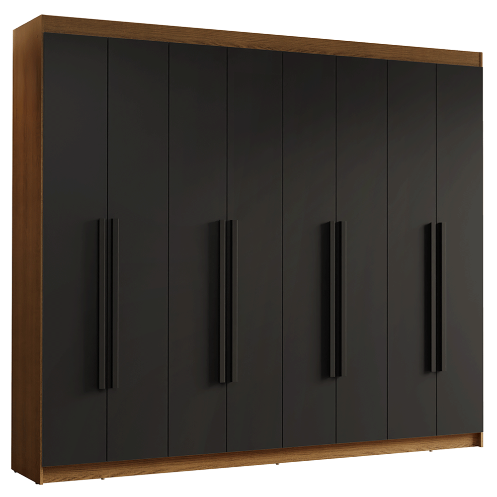 Guarda-Roupa Casal 8 Portas Batentes Rustic/Preto/Preto Venus Madesa