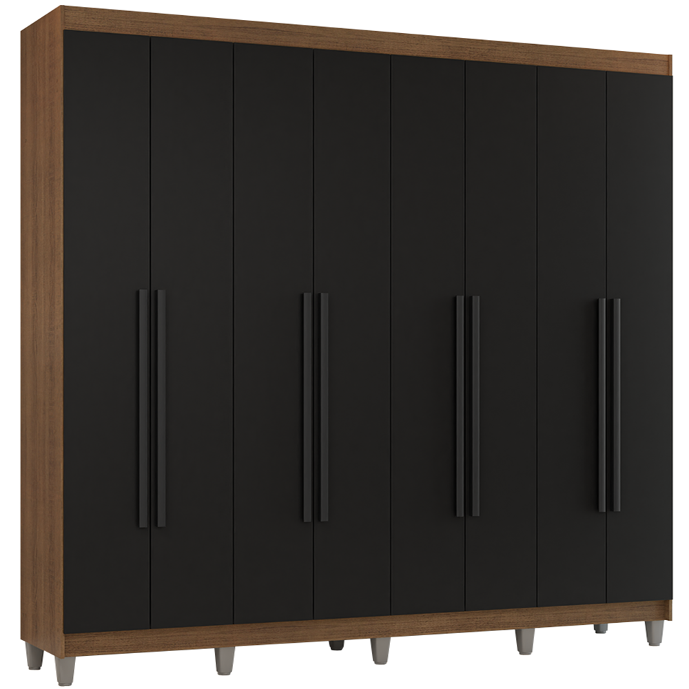Guarda-Roupa Casal com Pés 8 Portas Batentes Rustic/Preto/Preto Venus Madesa