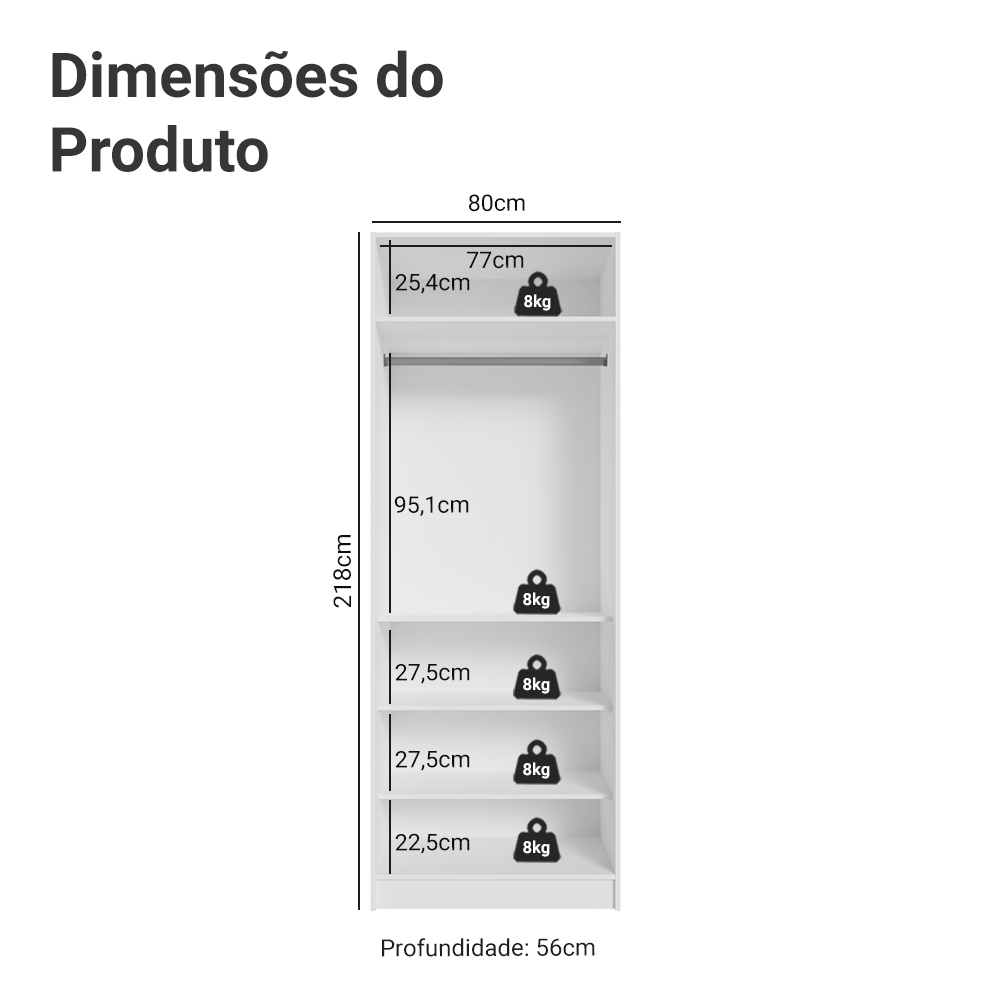 Guarda-Roupa Modulado 2 Portas com Espelho 4 Prateleiras 1 Cabideiro Branco Neo Madesa
