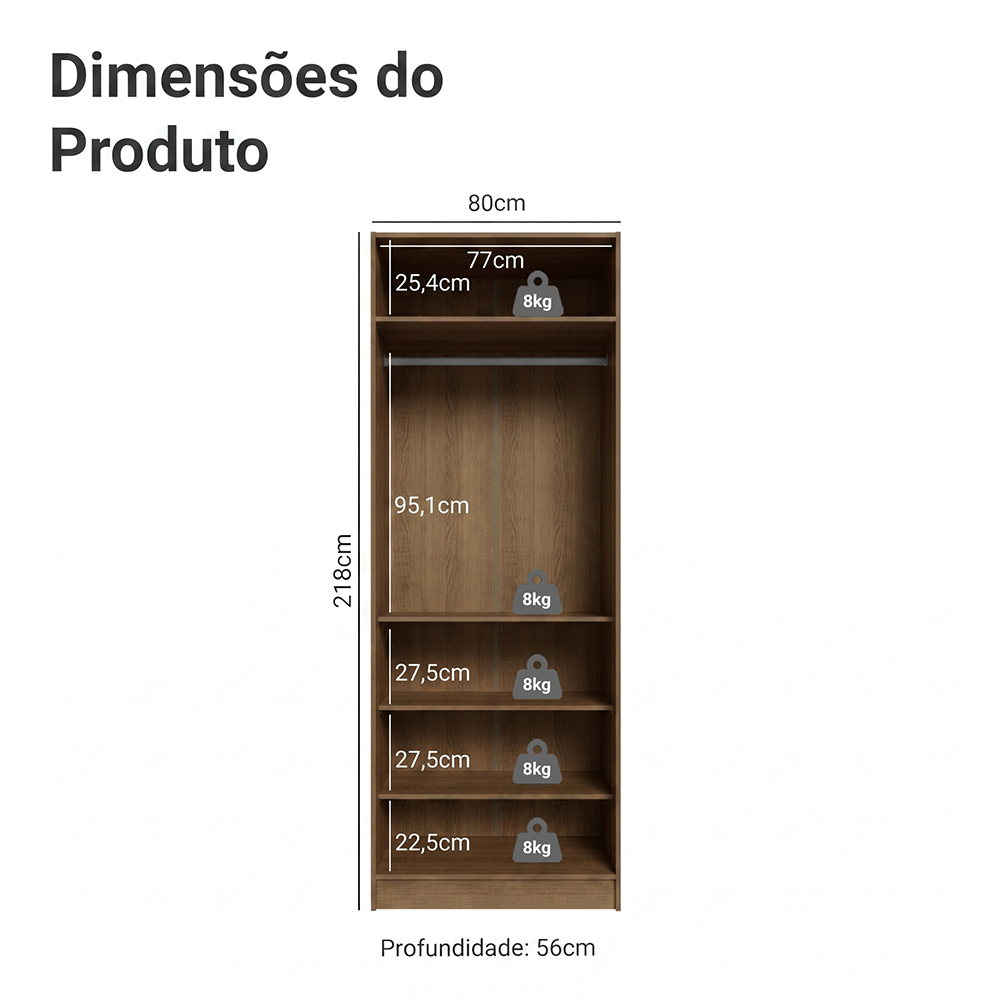 Guarda-Roupa Modulado 2 Portas 4 Prateleiras 1 Cabideiro Rustic/Crema Neo Madesa