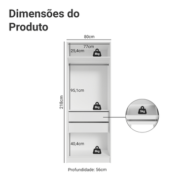 Guarda-Roupa Modulado 2 Portas com Espelho 2 Gavetas 1 Cabideiro Branco Neo Madesa