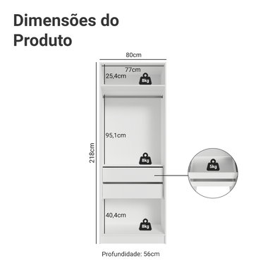 Guarda-Roupa Modulado 2 Portas com Espelho 2 Gavetas 1 Cabideiro Branco Neo Madesa