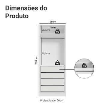 Guarda-Roupa Modulado 2 Portas com Espelho 4 Gavetas 1 Cabideiro Branco Neo Madesa