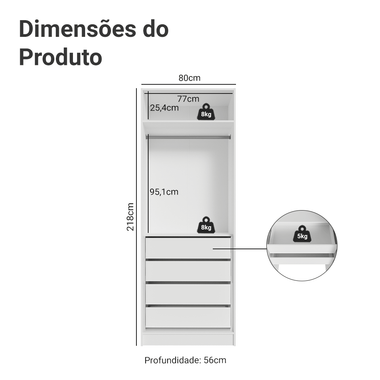 Guarda-Roupa Modulado 2 Portas com Espelho 4 Gavetas 1 Cabideiro Branco Neo Madesa