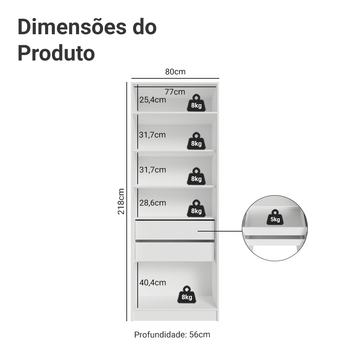 Guarda-Roupa Modulado 2 Portas com Espelho 2 Gavetas 4 Prateleiras Branco Neo Madesa
