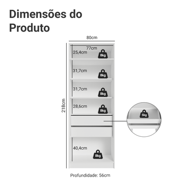 Guarda-Roupa Modulado 2 Portas com Espelho 2 Gavetas 4 Prateleiras Branco Neo Madesa