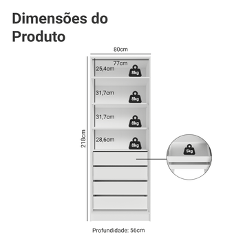 Guarda-Roupa Modulado 2 Portas com Espelho 4 Gavetas 4 Prateleiras Branco Neo Madesa